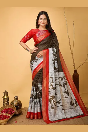 HERE&NOW Kalamkari Printed Pure Cotton Kanjeevaram Saree
