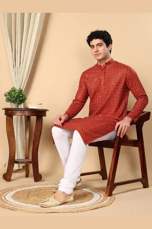TATTVA Embroidered Thread Work Mandarin Collar Straight Kurta
