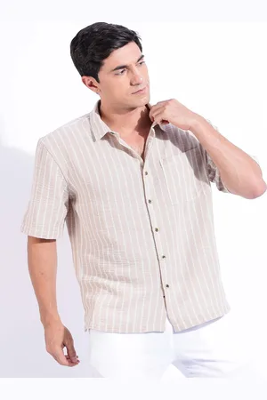 HERE&NOW Men Relaxed Fit Spread Collar Vertical Striped Casual Shirt