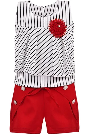 Wish Karo Girls Red & White Striped Top with Shorts