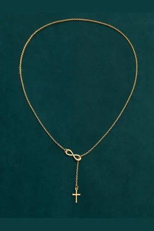 Pinapes Unisex Set of 2 Gold-Plated Layered Heart, Infinity, and Cross Minimal Chains