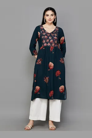Lifestyle Floral Embroidered V-Neck Thread Work Pleated Anarkali Kurta