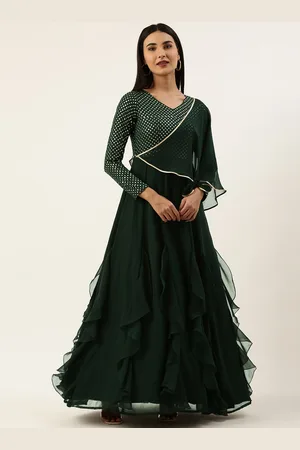 Ethnovog Green Embellished Georgette Maxi Dress