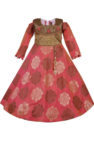 Wish Karo Girls Pink & Brown Self Design Maxi Dress