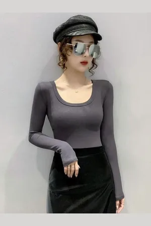HERE&NOW Women Scoop Neck Long Extended Sleeves Top