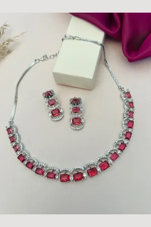 ABDESIGNS Sliver Plated American Diamond Studded Jewellery Set