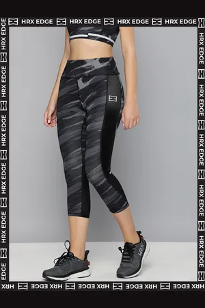 HRX EDGE Women Jet Black Rapid-Dry Colourblock Tights