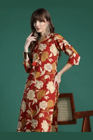 Indo Era Floral Printed Pure Cotton Kurta