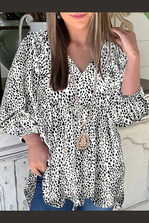 LULU & SKY Women Animal Printed Puff Sleeve Peplum Top