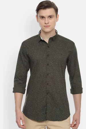 V Dot Men Olive Green Skinny Fit Printed Casual Shirt
