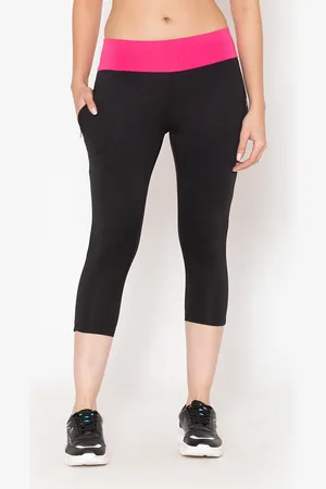 BODYACTIVE Women Black High Waist Tummy Control Yoga Capris with Pockets
