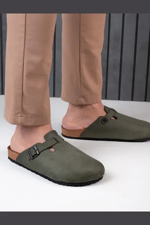 Styli Men Faux Suede Clogs with Buckle Detail