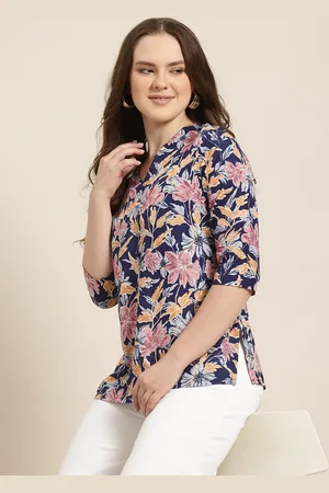 HERE&NOW Floral Printed V-Neck Kurti