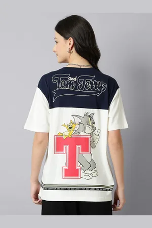 Free Authority Women Tom & Jerry Graphic Printed Cotton Oversized T-shirt