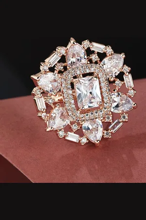 ATIBELLE Rose Gold Plated CZ Stone Studded Finger Ring