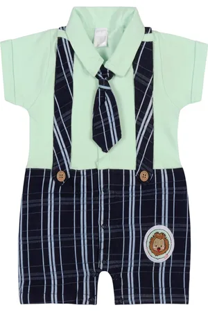 Wish Karo Boys Striped Cotton Rompers With Aattached Waistcoat & Tie
