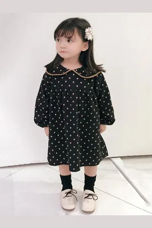 LULU & SKY Girl Polka Dot Peter Pan Collar Empire Dress