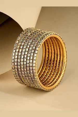 ATIBELLE Set Of 8 Gold-Plated Square Stone Studded Classic Bangles