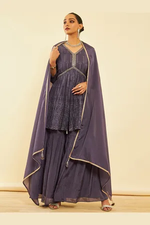 Soch Floral Embroidered V-Neck Three-Quarter Sleeves Zardozi Kurti Set