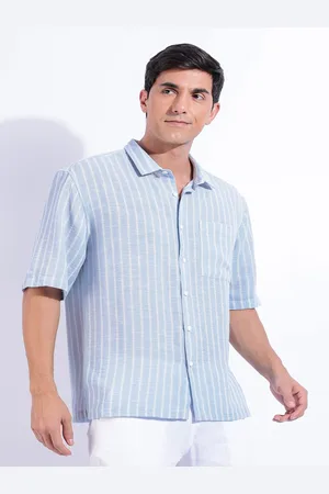 HERE&NOW Men Relaxed Fit Spread Collar Vertical Striped Casual Shirt
