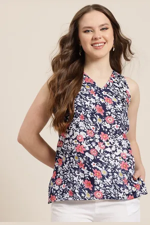 HERE&NOW Floral Printed V-Neck Kurti