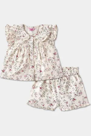 R&B Girls Floral Printed Square Neck Pure Cotton Top & Shorts