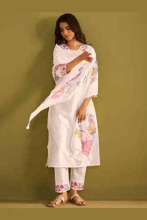 Indo Era Women Floral Embroidered Regular Thread Work Liva Kurta with Trousers & With Dupatta