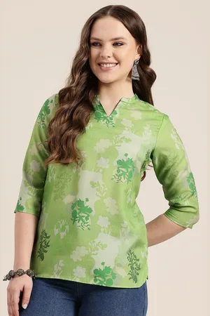 HERE&NOW Floral Printed Mandarin Collar Kurti