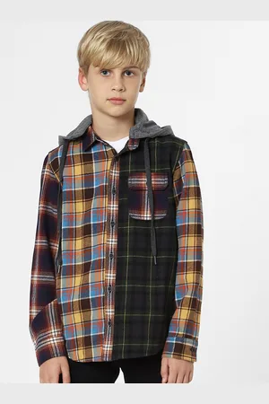 JACK & JONES Boys Multicoloured Slim Fit Tartan Checks Checked Casual Shirt