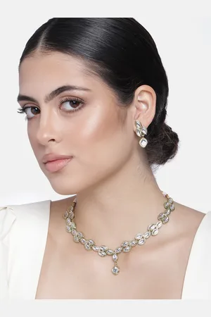 ESTELE Gold Plated Traditional Leaf Designer Kundan Necklace Set for Women