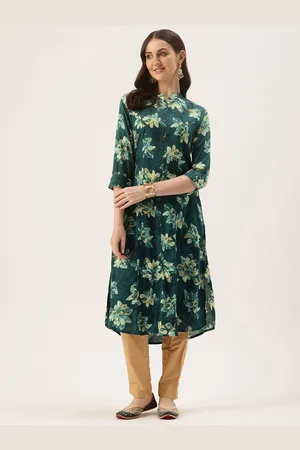 Amukti Floral Printed Roll Up Sleeves Panelled Kurta