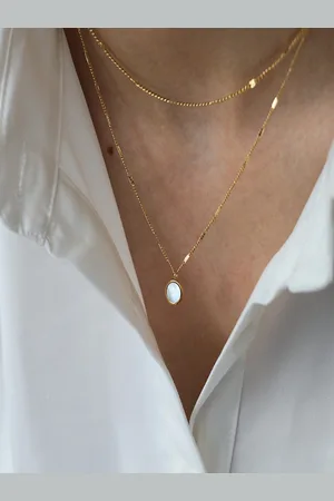 AQUASTREET Gold Plated Layered Round Opal Pendant With Chain