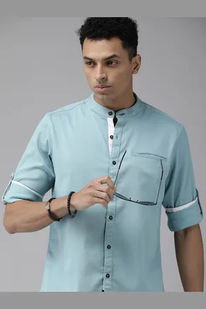 Roadster The Life Co. Solid Knitted Band Collar Casual Shirt