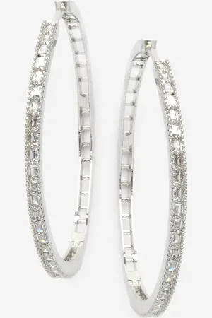 DressBerry Rhodium Plated American Diamond Circular Hoop Earrings