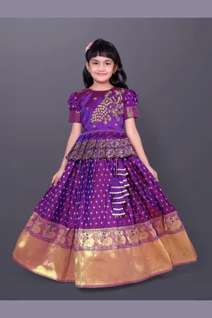 BAESD Girls Embroidered Sequinned Puffed Sleeves Ready to Wear Lehenga & Blouse