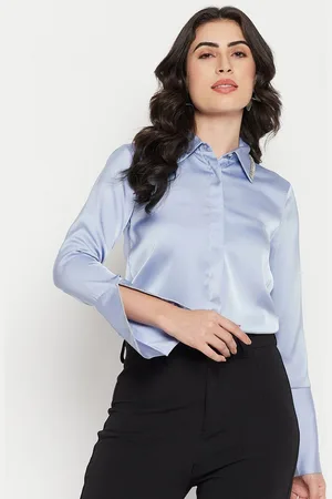 MADAME Women Spread Collar Solid Casual Shirt