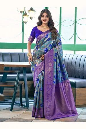 DIVASTRI Floral Zari Silk Blend Banarasi Saree