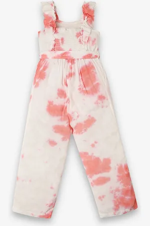 Ed-a-Mamma Girls Tie-Dye Square Neck Waist Tie-Ups Pure Cotton Culotte Jumpsuit