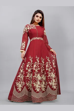 APNISHA Red Ethnic Motifs Georgette Ethnic Maxi Dress