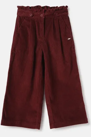 Blue Giraffe Girls Textured Straight Fit Pleated Trousers