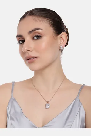 ESTELE Rose Gold-Plated Cubic Zirconia-Studded Pendant Set