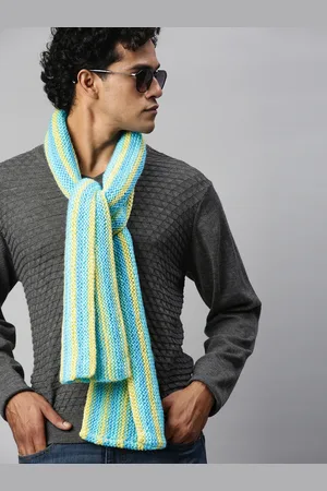 Magic Needles Unisex Yellow & Blue Self Design Scarf