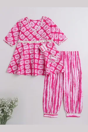 The Magic Wand Girls Dyed Gotta Patti Angrakha Pure Cotton Kurta with Pyjamas