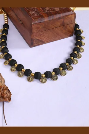 Akshara Clothing Black & Gold-Toned German Silver Gold-Plated Handcrafted Necklace
