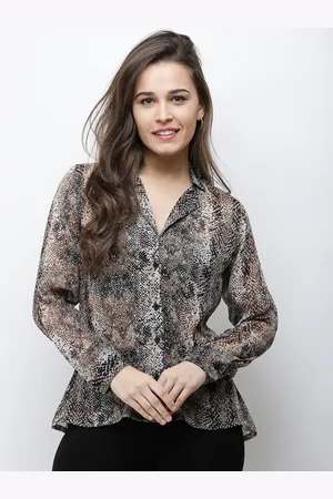 Cation Women Brown Regular Fit Animal Printed Casual Shirt