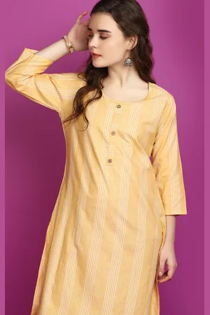 V-Mart Striped Keyhole Neck Three-Quarter Sleeves Flared Sleeves Thread Work Cotton Kurta