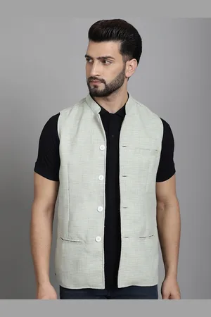 Even Mandarin Collar Linen Nehru Jacket