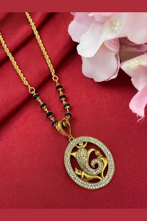 Digital Dress Room Gold-Plated AD Studded & Beaded Ganesha Pendant Mangalsutra