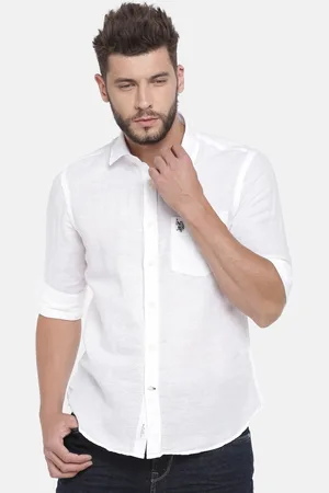U.S. Polo Assn. Men White Tailored Fit Solid Casual Shirt