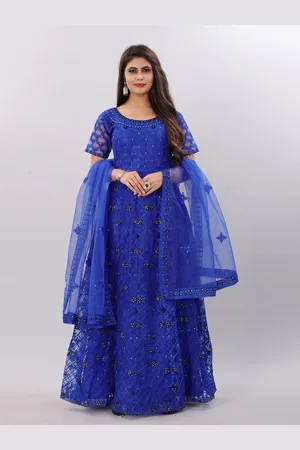 APNISHA Women Blue Embellished Net Ethnic Maxi Maxi Dress